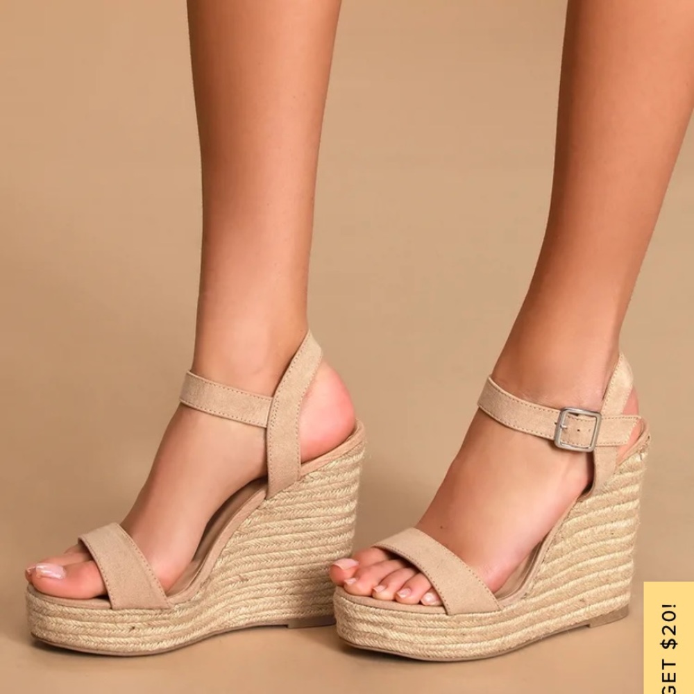 LULUS Beachy Dreams Natural Suede Espadrille Wedges - Natural - 9